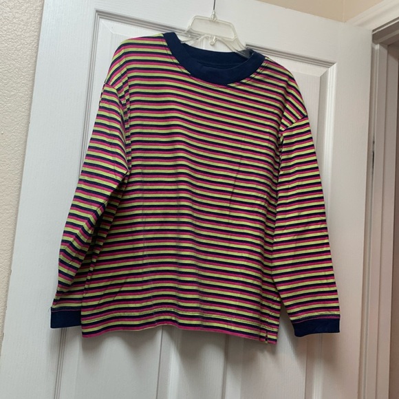 Navy, lime and hot pink striped top - Picture 1 of 3
